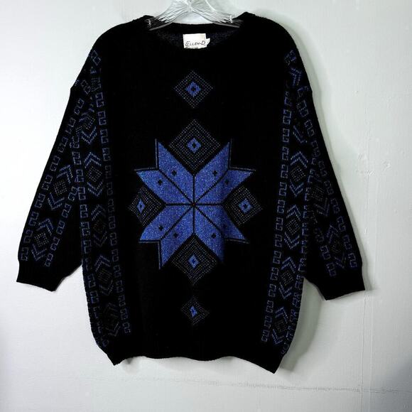 Vintage 80's Ellen-D Kollection Metallic Blue Snowflake Sweater Women's Size L - Picture 10 of 10